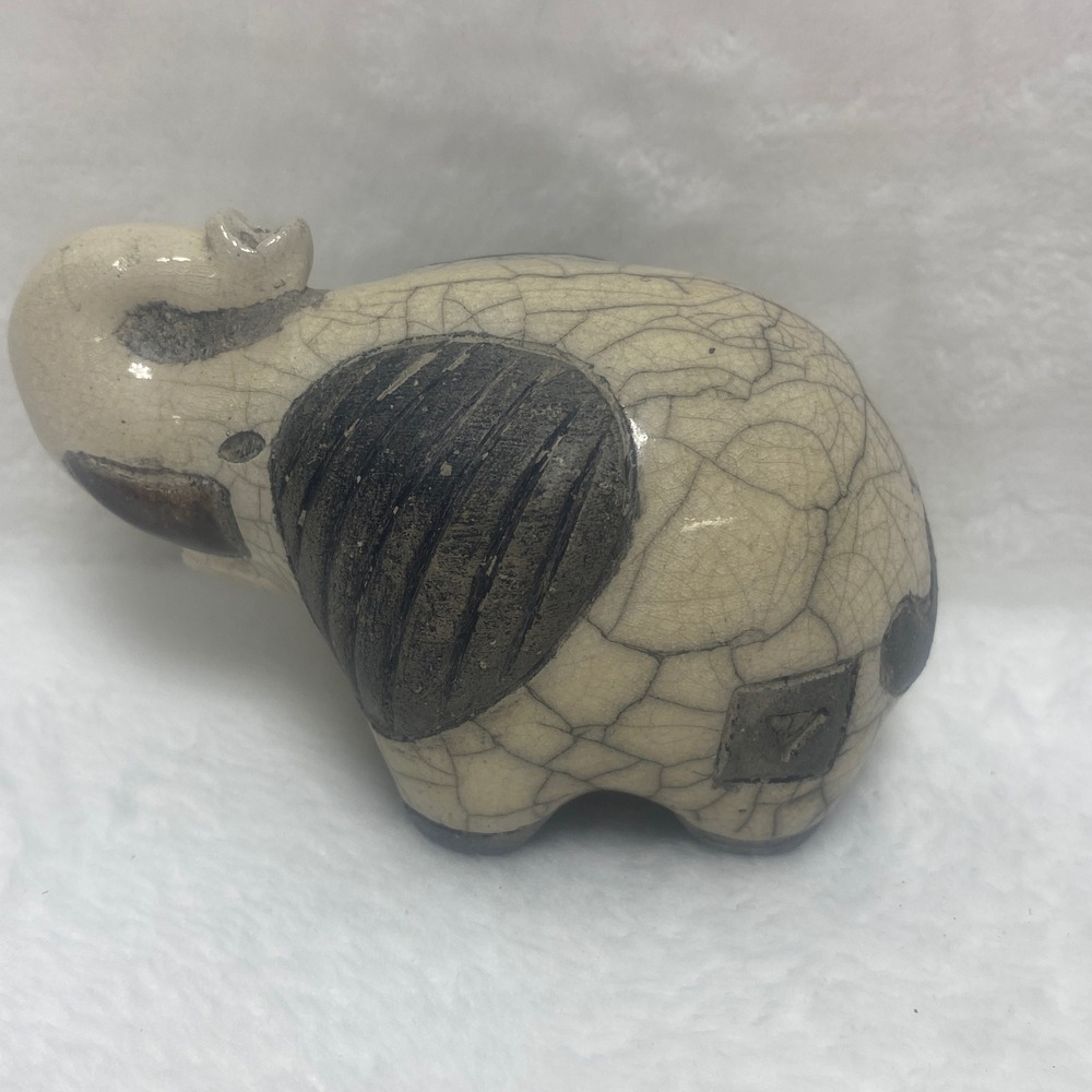 South African Raku Elephant Handmade Ceramic Elephant Collectible Crackle Glaze - Picture 2 of 15